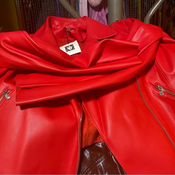 Anne Klein Bold Red Leather Jacket - Picture 4 of 5